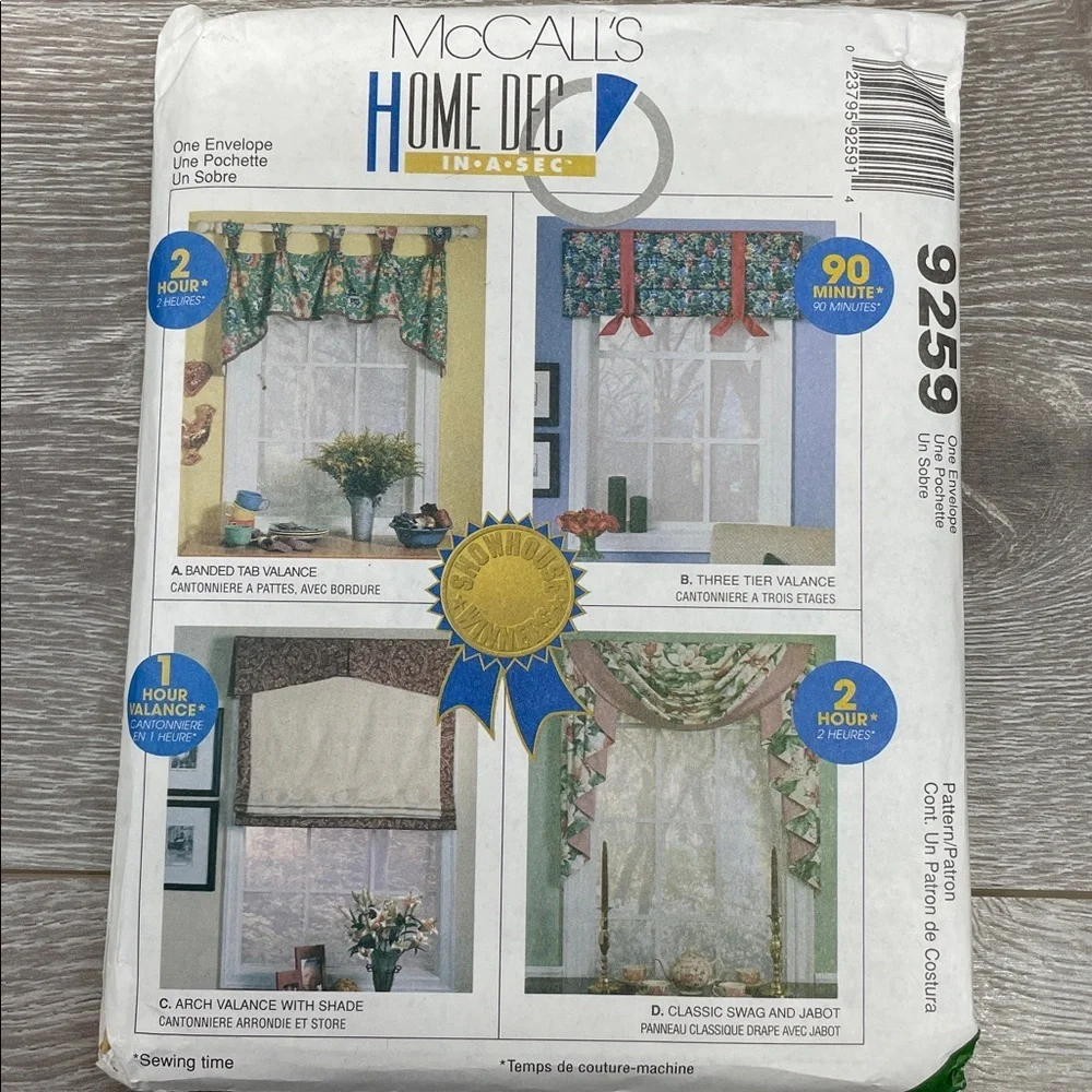 Uncut McCall’s Home Dec In A Sec Window Treatment Patterns 8078 8604 8772 9259 - Picture 13 of 16